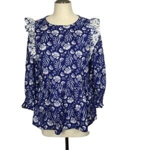 Universal Thread Blue White Floral Long Sleeve Blouse M